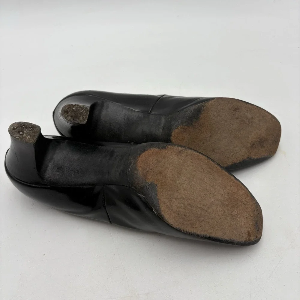 Audition Womens 7.5 Narrow Black Leather Heels Vintage Classic Pumps Made‎ Italy